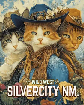 Three Amigo Cats - New Mexico Souvenir Home Decor Wall Art Prints – 8″x10″ Artwork – 11″x14″ Mat
