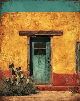 Santa Fe Turquoise Door - Western and Southwestern Home Decor Wall Art Prints – 8″x10″ Artwork – 11″x14″ Matte