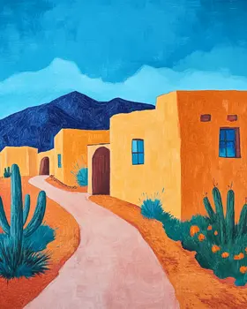 Pueblo Road - Western and Southwestern Home Decor Wall Art Prints – 8″x10″ Artwork – 11″x14″ Matte