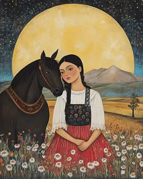 A Woman with Her Horse - Western and Southwestern Home Decor Wall Art Prints – 8″x10″ Artwork – 11″x14″ Matte