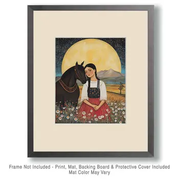 A Woman with Her Horse - Western and Southwestern Home Decor Wall Art Prints – 8″x10″ Artwork – 11″x14″ Matte