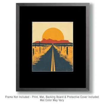 Highway West - Western and Southwestern Home Decor Wall Art Prints – 8″x10″ Artwork – 11″x14″ Matte
