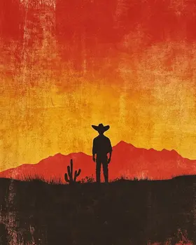 Vintage Vaquero Sunset - Western and Southwestern Home Decor Wall Art Prints – 8″x10″ Artwork – 11″x14″ Matte