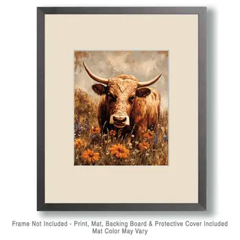 Young Texas Longhorn - Western and Southwestern Home Decor Wall Art Prints – 8″x10″ Artwork – 11″x14″ Matte