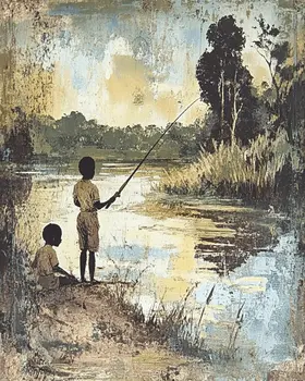Vintage Style Day of Fishing - Western and Southwestern Home Decor Wall Art Prints – 8″x10″ Artwork – 11″x14″ Matte