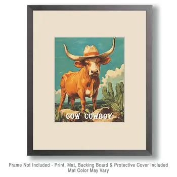 Cow Cowboy - Western and Southwestern Home Decor Wall Art Prints – 8″x10″ Artwork – 11″x14″ Matte