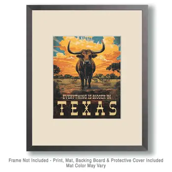 Everything is Bigger in Texas - Western and Southwestern Home Decor Wall Art Prints – 8″x10″ Artwork – 11″x14″ Matte