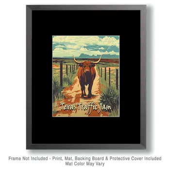 Texas Traffic Jam - Western and Southwestern Home Decor Wall Art Prints – 8″x10″ Artwork – 11″x14″ Matte