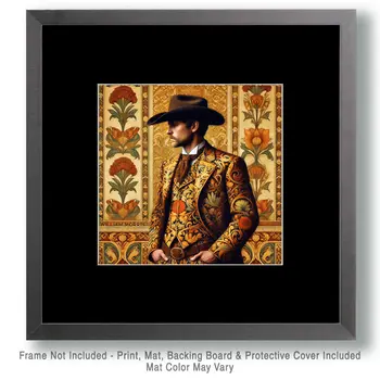 Art Nouveau Gentleman Cowboy - Wall Art Print - Western Art - 8"x8" Artwork - 12"x12" Matte