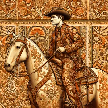 Art Nouveau Cowboy on Horse - Wall Art Print - Western Art - 8"x8" Artwork - 12"x12" Matte