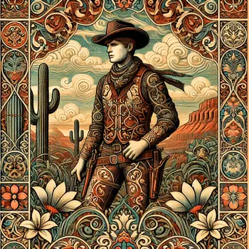 Art Nouveau Arizona Cowboy - Wall Art Print - Western Art - 8"x8" Artwork - 12"x12" Matte