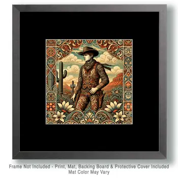 Art Nouveau Arizona Cowboy - Wall Art Print - Western Art - 8"x8" Artwork - 12"x12" Matte