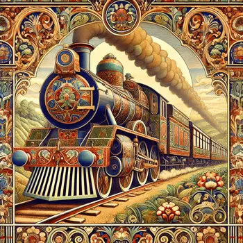 Art Nouveau Santa Fe Super Chief Train - Wall Art Print - Western Art - 8"x8" Artwork - 12"x12" Matte