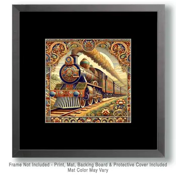 Art Nouveau Santa Fe Super Chief Train - Wall Art Print - Western Art - 8"x8" Artwork - 12"x12" Matte