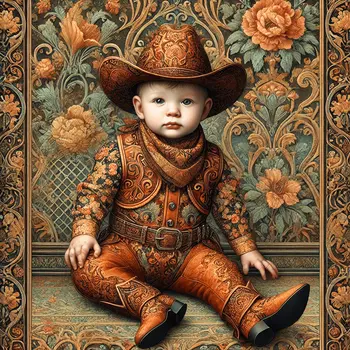 Art Nouveau Born to Ride - Baby Cowboy - Wall Art Print - Western Art - 8"x8" Artwork - 12"x12" Matte