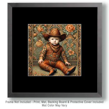 Art Nouveau Born to Ride - Baby Cowboy - Wall Art Print - Western Art - 8"x8" Artwork - 12"x12" Matte