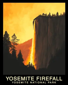 Horsetail Falls Firefall - Yosemite Souvenir Home Decor Wall Art Prints – 8″x10″ Artwork – 11″x14″ Mat