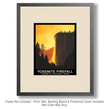 Horsetail Falls Firefall - Yosemite Souvenir Home Decor Wall Art Prints – 8″x10″ Artwork – 11″x14″ Mat