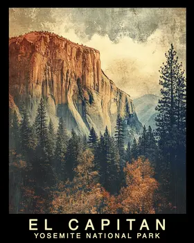 Vintage Poster - Yosemite El Capitan Souvenir Home Decor Wall Art Prints – 8″x10″ Artwork – 11″x14″ Mat