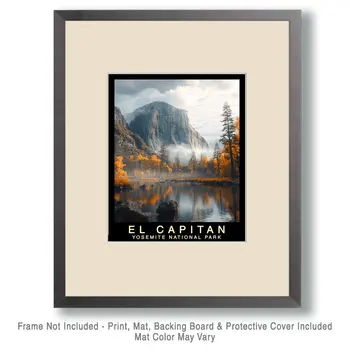 Fall Morning - Yosemite El Capitan Souvenir Home Decor Wall Art Prints – 8″x10″ Artwork – 11″x14″ Mat