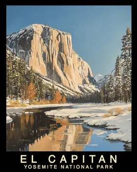 Winter - Yosemite El Capitan Souvenir Home Decor Wall Art Prints – 8″x10″ Artwork – 11″x14″ Mat