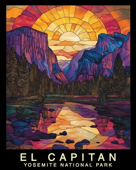 Stained Glass - Yosemite El Capitan Souvenir Home Decor Wall Art Prints – 8″x10″ Artwork – 11″x14″ Mat