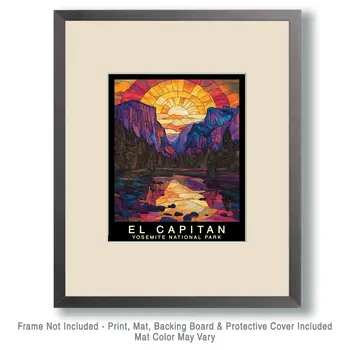Stained Glass - Yosemite El Capitan Souvenir Home Decor Wall Art Prints – 8″x10″ Artwork – 11″x14″ Mat