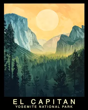 Misty Morning - Yosemite El Capitan Souvenir Home Decor Wall Art Prints – 8″x10″ Artwork – 11″x14″ Mat