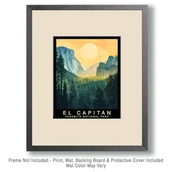 Misty Morning - Yosemite El Capitan Souvenir Home Decor Wall Art Prints – 8″x10″ Artwork – 11″x14″ Mat