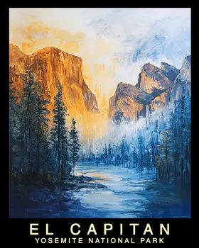 Impressionist - Yosemite El Capitan Souvenir Home Decor Wall Art Prints – 8″x10″ Artwork – 11″x14″ Mat