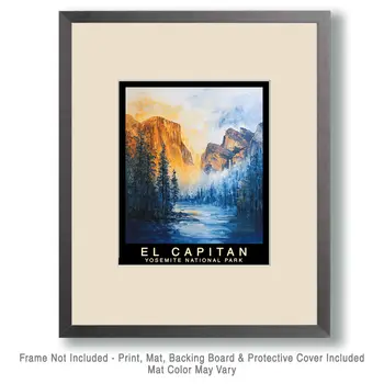 Impressionist - Yosemite El Capitan Souvenir Home Decor Wall Art Prints – 8″x10″ Artwork – 11″x14″ Mat