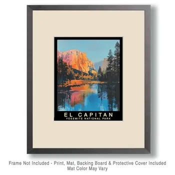 Reflections - Yosemite El Capitan Souvenir Home Decor Wall Art Prints – 8″x10″ Artwork – 11″x14″ Mat