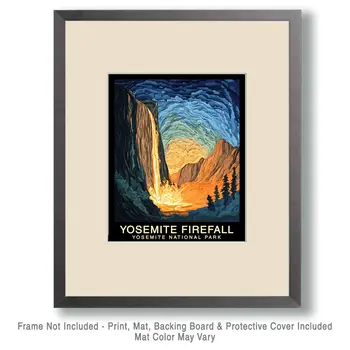 Firefall - Yosemite Horsetail Falls Souvenir Home Decor Wall Art Prints – 8″x10″ Artwork – 11″x14″ Mat