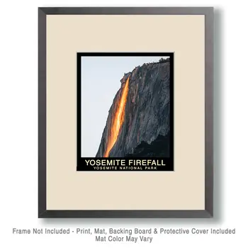 El Capitan Firefall - Yosemite Horsetail Falls Souvenir Home Decor Wall Art Prints – 8″x10″ Artwork – 11″x14″ Mat