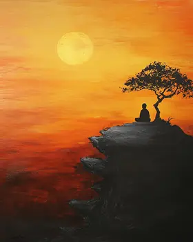 Meditating at Sunset - Zen Art for Meditation Home Decor Wall Art Prints – 8″x10″ Artwork – 11″x14″ Matte