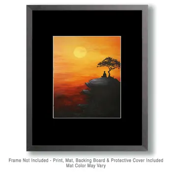 Meditating at Sunset - Zen Art for Meditation Home Decor Wall Art Prints – 8″x10″ Artwork – 11″x14″ Matte