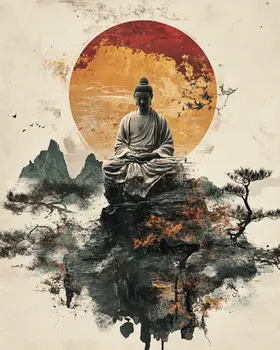 Mountaintop Buddha - Zen Art for Meditation Home Decor Wall Art Prints – 8″x10″ Artwork – 11″x14″ Matte