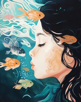 Meditating with the Fishes - Zen Art for Meditation Home Decor Wall Art Prints – 8″x10″ Artwork – 11″x14″ Matte