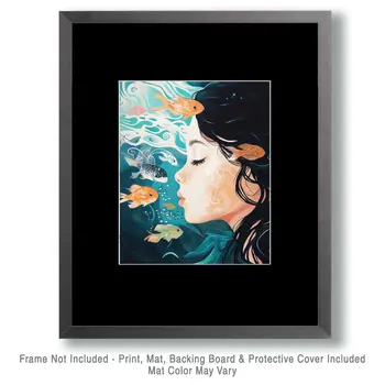 Meditating with the Fishes - Zen Art for Meditation Home Decor Wall Art Prints – 8″x10″ Artwork – 11″x14″ Matte