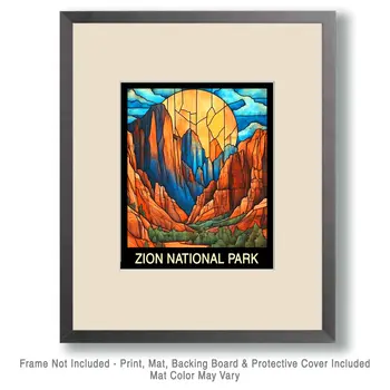 Nouveau - Zion National Park Souvenir Home Decor Wall Art Prints – 8″x10″ Artwork – 11″x14″ Mat