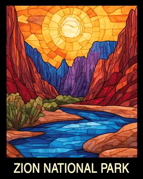 Stained Glass - Zion National Park Souvenir Home Decor Wall Art Prints – 8″x10″ Artwork – 11″x14″ Mat
