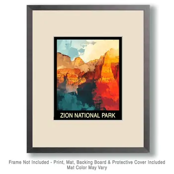 Neorealistic - Zion National Park Souvenir Home Decor Wall Art Prints – 8″x10″ Artwork – 11″x14″ Mat