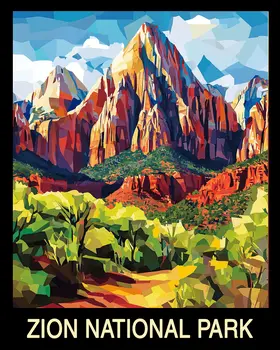 Impressionist - Zion National Park Souvenir Home Decor Wall Art Prints – 8″x10″ Artwork – 11″x14″ Mat
