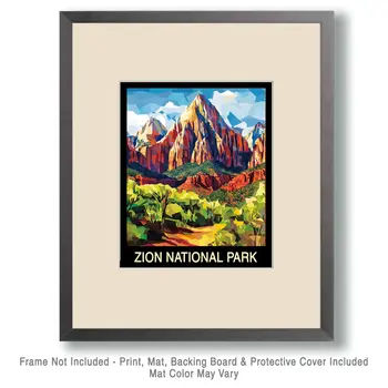 Impressionist - Zion National Park Souvenir Home Decor Wall Art Prints – 8″x10″ Artwork – 11″x14″ Mat
