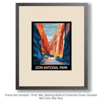 Zion National Park Poster Souvenir Home Decor Wall Art Prints – 8″x10″ Artwork – 11″x14″ Mat