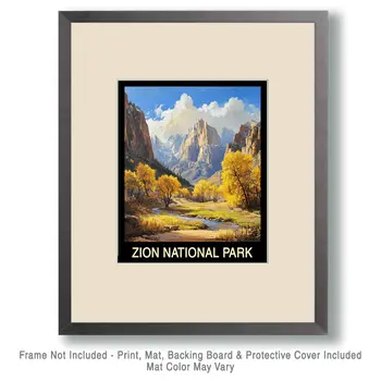 Fall Day - Zion National Park Souvenir Home Decor Wall Art Prints – 8″x10″ Artwork – 11″x14″ Mat