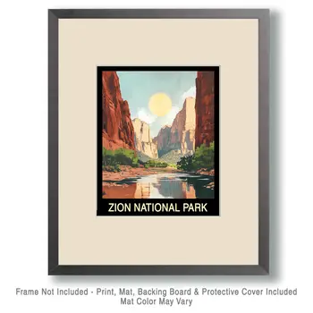 Classic - Zion National Park Souvenir Home Decor Wall Art Prints – 8″x10″ Artwork – 11″x14″ Mat