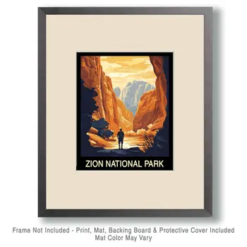 Hiking in Zion National Park Souvenir Home Decor Wall Art Prints – 8″x10″ Artwork – 11″x14″ Mat
