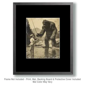 Bigfoot Happy Camper - Sasquatch Cryptid Art Prints - 8"x8" Art Print for 12"x12" Frame