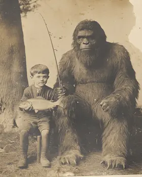 Bigfoot Prize Catch - Sasquatch Cryptid Art Prints - 8"x10" Art Print for 11"x14" Frame